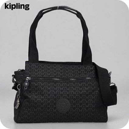 キプリング ハンドバッグ レディース ブランド Kipling エリシア ロゴ ワンポイント 総柄 2WAY K43793-K59 Signature Emb 黒