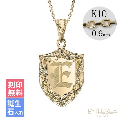 ゴールド ネックレス ハワイアンジュエリー ネックレス イニシャル イエローゴールド ネックレス 刻印 無料 誕生石入れ可 エンブレム型 イニシャル 14K K14 K10カットあずきチェーン太0.9mm ギフトラッピング可能 プレゼント クリスマス 【品番：CG-GP111-228SDC4】