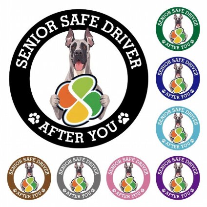 カーサイン 高齢者マーク SENIOR SAFE DRIVER グレートデン ステッカー シール 直径13cm 肉球 日本製 車