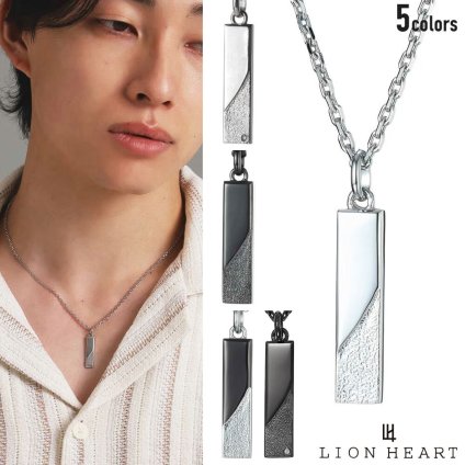 ライオンハート メンズ ネックレス ブランド サンドプレート サージカルステンレス シルバー ブラック 黒 クリアジルコニア 金属アレルギー対応 誕生日プレゼント 彼氏