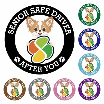 カーサイン 高齢者マーク SENIOR SAFE DRIVER チワズー ステッカー シール 直径13cm 肉球 日本製 車