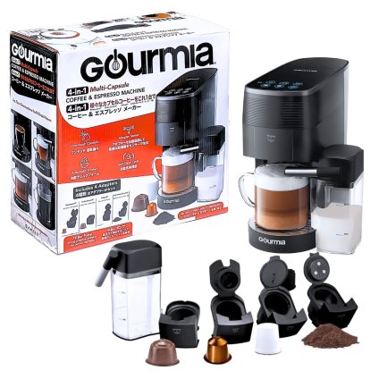 Gourmia グルミア GCM7200 4-in-1 コーヒーメーカー エスプレッソメーカー マルチカプセル対応 ネスプレッソ ドルチェグスト K-Cup 粉コーヒー カプセル式 コーヒーマシン おうちカフェ 家電 ギフト プレゼント 父の日