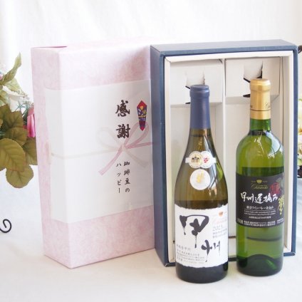 感謝の贈り物ボックス 山梨県甲州種ぶどう100%使用白ワインと国産ワインセット(甲州遅摘み 白 完熟甘口ワイン 甘口(山梨県)720mlシャンモリ柑橘香御坂甲州白ワイン(山梨県)750ml