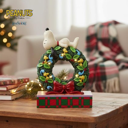 スヌーピー スリーピング リース LED 18.1cm クリスマス | ジムショア ピーナッツ グッズ フィギュア 人形 置物 彫刻 Jim Shore 正規輸入品