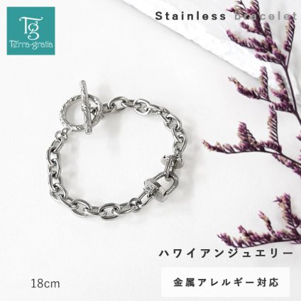 ハワイアンジュエリー ブレスレット レディース 18cm ステンレス 金属アレルギー対応 サージカルステンレス316L つけっぱなし マンテル トグル u字 リンク チェーンブレスレット スクロール テラグラティア Terra-gratia【gbss258st_18cm】単品