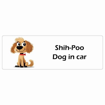 名入れ可 Shih-Poo シープー カーステッカー シール 犬 アメリカン カートゥーン スタイル アニメ風 20x6.7cm 長方形 防水 屋外 屋内 ドッグオンボード デカール