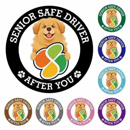 カーサイン 高齢者マーク SENIOR SAFE DRIVER チベタンマスティフ ステッカー シール 直径13cm 肉球 日本製 車