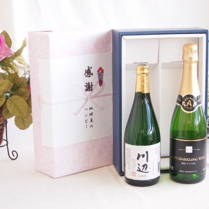 感謝の贈り物ボックス フルーティーな香り球磨焼酎と国産ワインセット(酸化防止剤無添加 有機あずさ赤ワイン 中口(長野県)720ml純米焼酎川辺(熊本県)720ml
