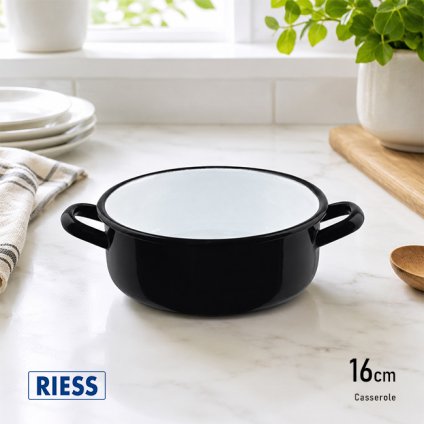 RIESS リース キャセロール16cm ブラック[ホーロー鍋 両手鍋 琺瑯鍋 ほうろう鍋 IH対応 ガス火対応 キャセロール鍋 小さい鍋 ミニ鍋 小型鍋 1人暮らし 一人暮らし用 2人分 小鍋 深型 食洗機対応 オーストリア北欧 ヨーロッパ]