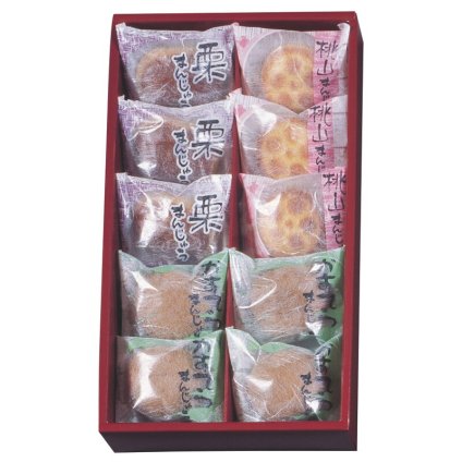 実りの秋の贈り物 銘菓撰 河内駿河屋 セット内容/かすてらまんじゅう（25g）×4、栗まんじゅう（25g）･桃山（28g）×各3