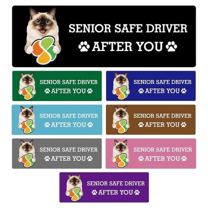 カーサイン 高齢者マーク SENIOR SAFE DRIVER バーマン ステッカー シール 長方形 15x5cm 肉球 日本製 車