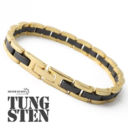 タングステンブレスレット セラミック 18k GP gold black 金色 ゴールド ブラック シンプル 男性 金属アレルギー対応 メンズ