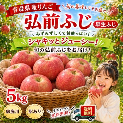 青森県産　りんご　弘前ふじ　早生ふじ　訳あり　5kg 送料無料！