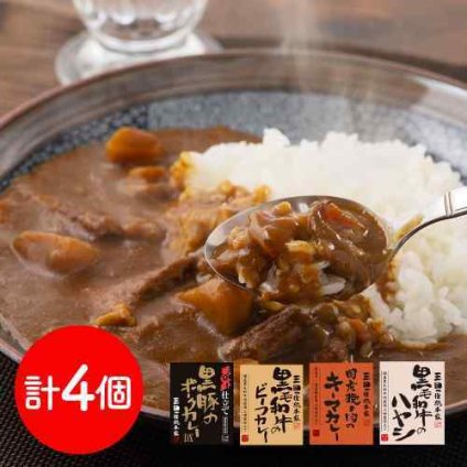 三田屋総本家 カレー ハヤシ 詰め合わせ 4種4食 セット レトルト レトルトカレー ビーフカレー ポーク キーマ ビーフハヤシ 高級 国産 黒毛和牛 黒豚 贅沢 食べ比べ お取り寄せ グルメ ギフト 内祝い お中元 お歳暮
