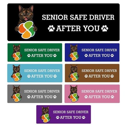 カーサイン 高齢者マーク SENIOR SAFE DRIVER サビ（べっ甲） ステッカー シール 長方形 20x6.7cm 肉球 日本製 車