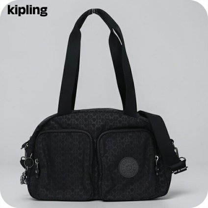 キプリング ボストンバッグ レディース ブランド Kipling クールデフィア ロゴ ワンポイント 総柄 2WAY KI6017-K59 Signature Emb 黒