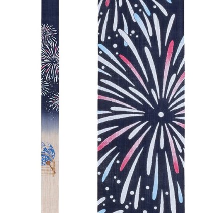 タペストリー 夏のインテリア 細タペストリー 夕涼み 洋室にもGOOD! 和モダン 夏 四季 手描き タぺストリー 麻 オシャレ 花火 団扇 ルシエール 京都 洛柿庵