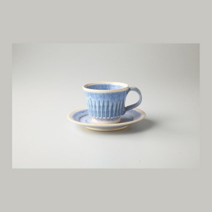 クリームブルーコーヒー碗皿 陶器 美濃焼 やきものの里から、暮らしを贈ります。　ギフト 食器 セット テーブルウェア