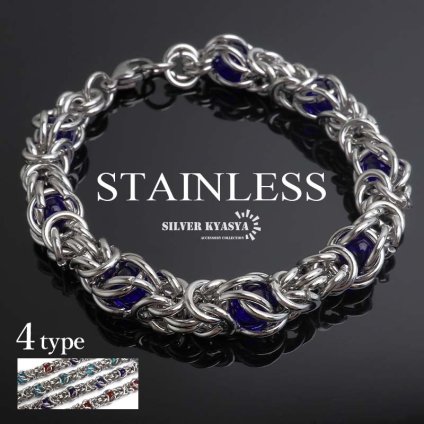ステンレス チェーンブレスレット ユニーク メンズブレスレット 4タイプ シルバー レッド ブルー 重厚感 個性的 存在感 メタル お洒落 男性 金属アレルギー対応
