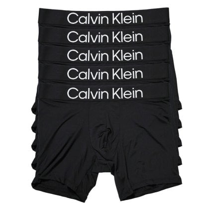 カルバンクライン：MICROFIBER STRETCH BOLD LOGO ボクサーブリーフ 5PK (ブラック)[ボクサーパンツ/ 男性下着/ メンズインナー/人気ブランド/おすすめギフト/誕生日プレゼント/メンズファッション]