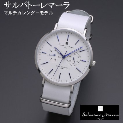 【送料無料】（お取り寄せ）腕時計 メンズ レディース アナログ Salvatore Marra サルバトーレマーラ マルチカレンダー 3気圧防水 レザーベルト SM15117-SSWHBL本革レザー ブランド 人気 シンプル ウォッチ カジュアル フォーマル[SM15117-SSWHBL]