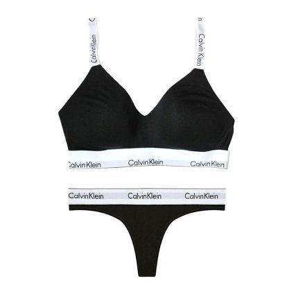 カルバンクライン Calvin Klein(CK) ブラ&ショーツ Tバック セット ロゴ 無地 ノンワイヤー アンダーウェア インナー 下着 QF8504+QF8518 004 レディース ブラック