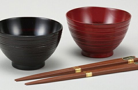 3.6夫婦千筋汁椀　根来・曙（箸付）（R) インテリア 漆器 盆 カタログギフト 景品 粗品