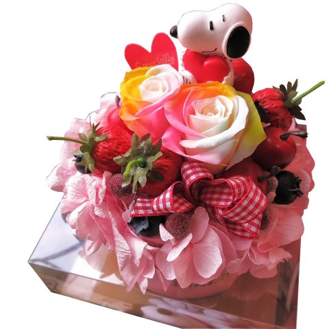 【誕生日プレゼント スヌーピー フラワーケーキ】 花束風 レインボーローズ入り フラワーケーキ ギフト ケース付き 誕生日プレゼント・記念日の贈り物におすすめのフラワーギフト