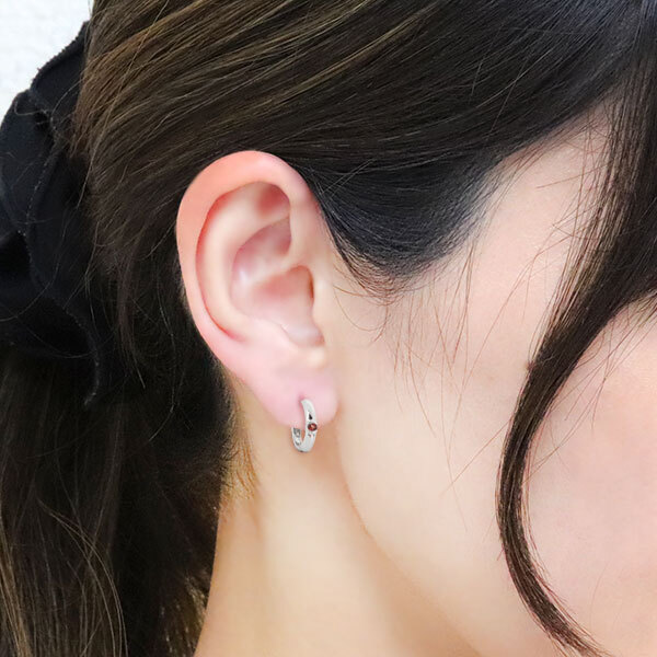 ピアス フープ シルバー925 ガーネット 両耳 レディース 小さめ 