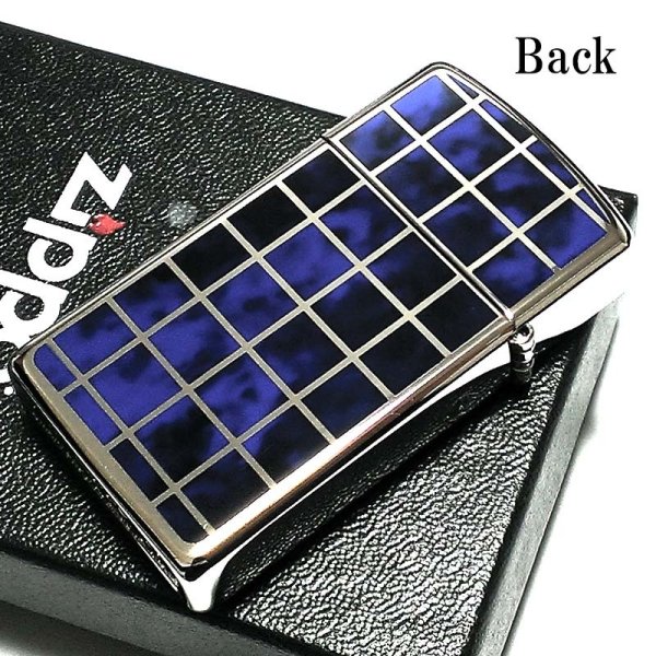 ZIPPO スリム ジッポ ライター シルバー＆ブルー マーブル柄 チェック 