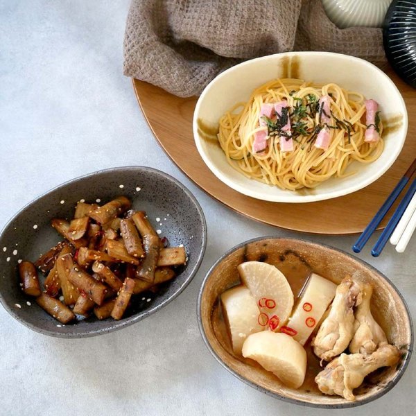 和食器ギフト 楕円パスタ・カレー皿 トリオセット Wabisabi 箱入り