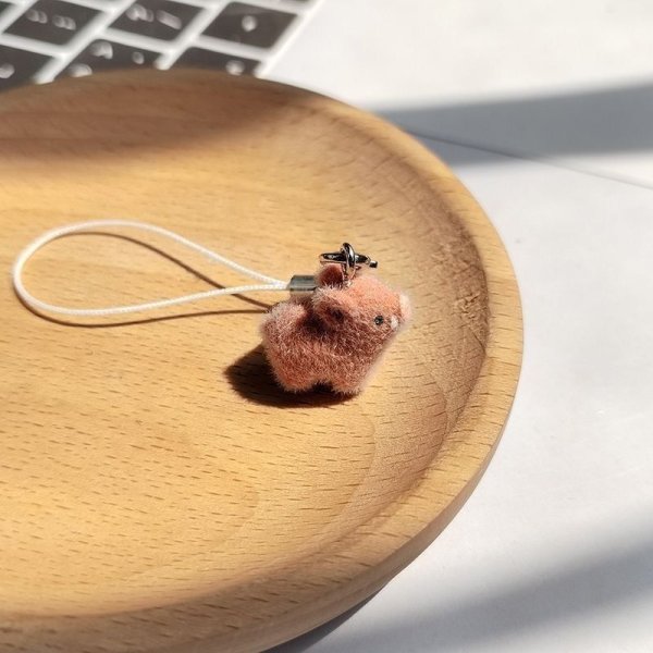 2個セット ミニブタ フロッキー キーホルダー ストラップ かわいい