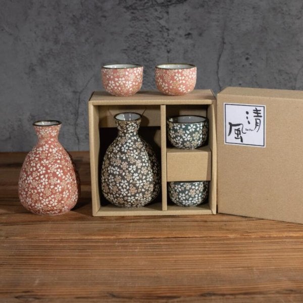 美濃焼 食器 ギフト BOX入 花ちらし 酒器揃 選べる2色 紅色 緑色 徳利