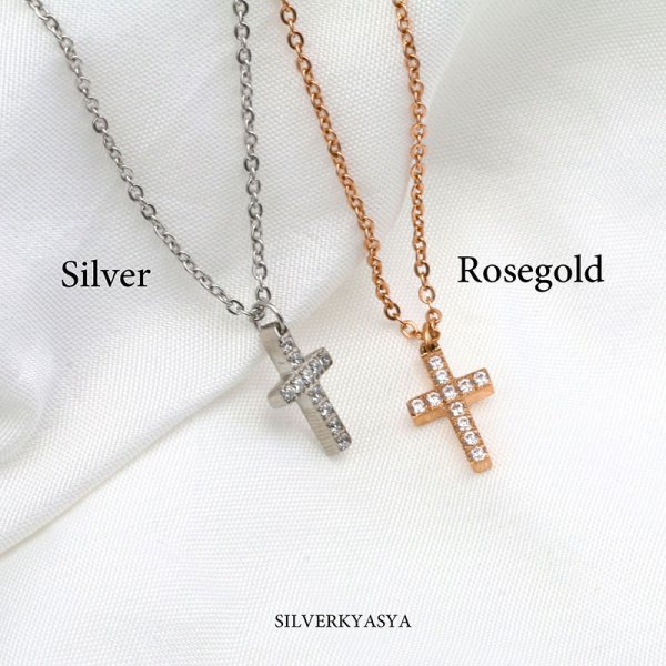 クロス ネックレス キラキラ CZ 金 銀 ゴールド ローズゴールド 