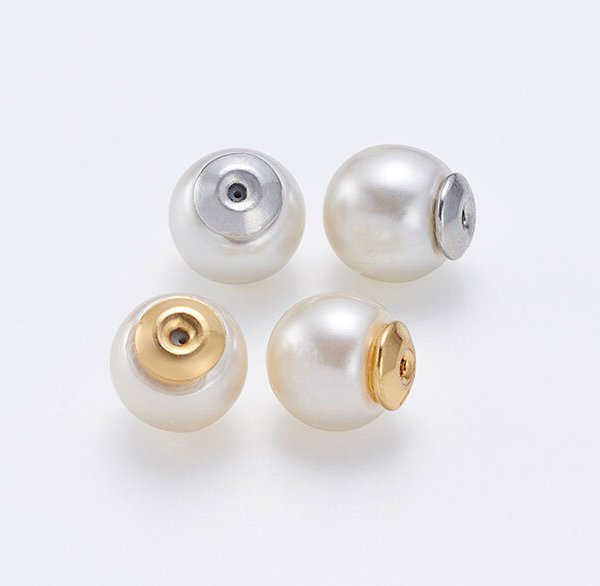 ピアス キャッチ 2ペア 樹脂パール 8mm ゴールド シルバー 両耳用 2個 