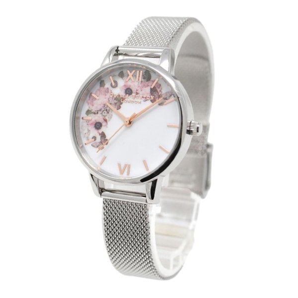 オリビアバートン 腕時計 レディース 花柄 蝶 メッシュベルト シルバー