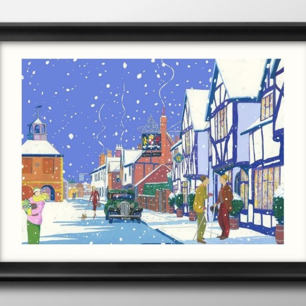 イギリス 雪降る街並み クリスマス A3 サイズ ポスター アート