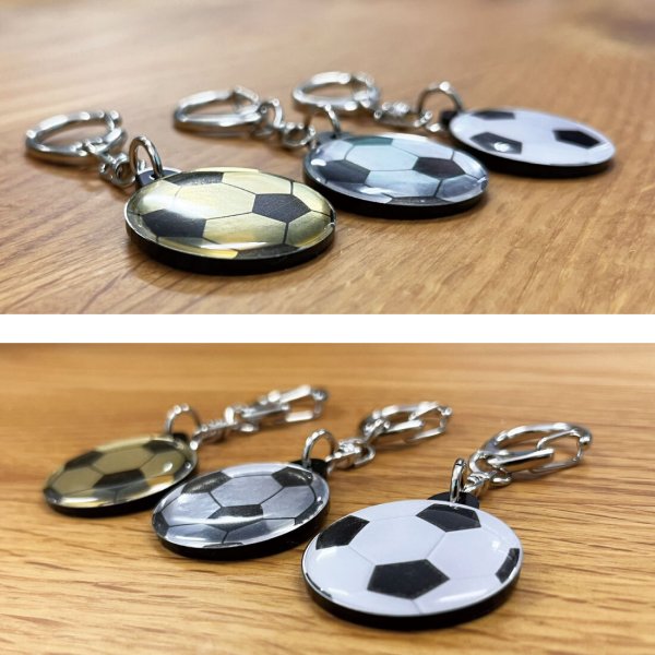 サッカーボール キーホルダー 5個セット クリアドーム アクリル製