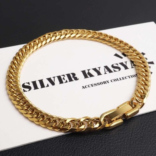 ステンレス 定番 ダブル喜平ブレスレット 幅6mm 細身 チェーン