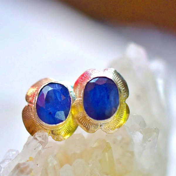 天然石】【ハンドメイド】宝石カット☆blue sappireシルバーピアス1191 