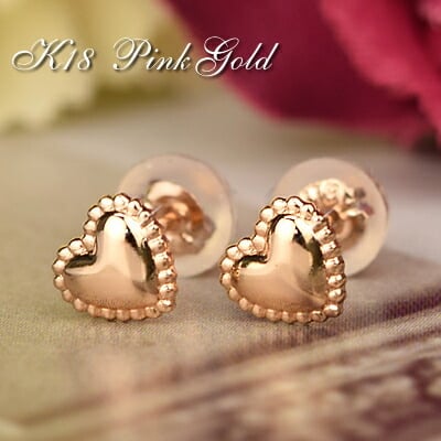 18金 ピアス 18k ハート ピアス 両耳用 K18 ピンクゴールド スタッド 