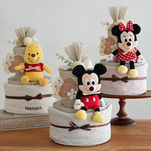 ディズニーぬいぐるみ タオルおむつケーキ| 出産祝い 名入れ 名前入り