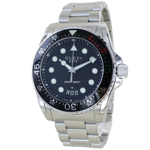 グッチ 腕時計 メンズ ダイブ 48mm 200m防水 ブラック シルバー 