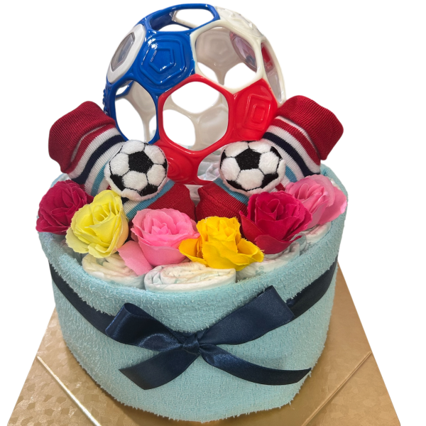 おむつケーキ 男の子 サッカー オーボール ソックス おもちゃ 出産祝い