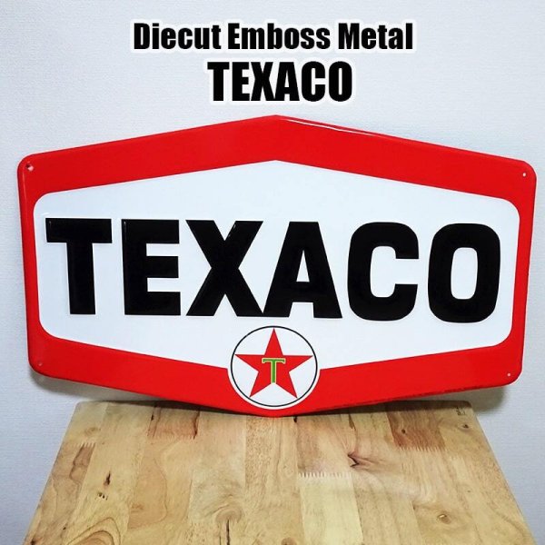 ブリキ看板 TEXACO Bigダイカットエンボスメタル アンティーク 