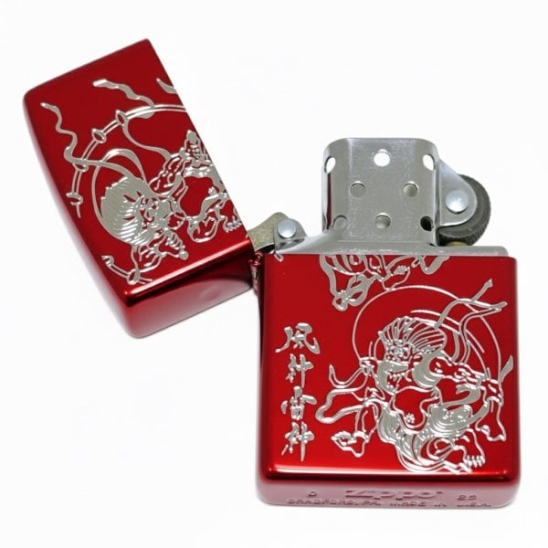 Zippo 2RED-風神雷神 レッド 日本伝統デザイン 浮世絵 和柄 高級感