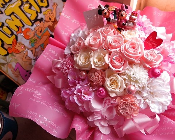 誕生日プレゼント ミッキー ミニー 花束風 ピンク ホワイト