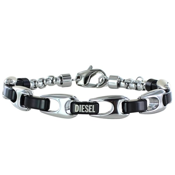 DIESEL ブレスレット ブラック レザー シルバーロゴ ディーゼル ブレスレット メンズ レディース シルバー ブラック