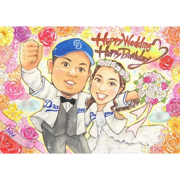 ウェルカムボード 新郎新婦 結婚式の似顔絵 ゲストを歓迎する似顔絵の
