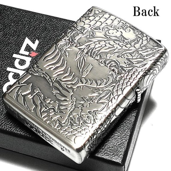 ZIPPO ライター 銀 御守り 龍虎 かっこいい 4面 エッチング 彫刻 